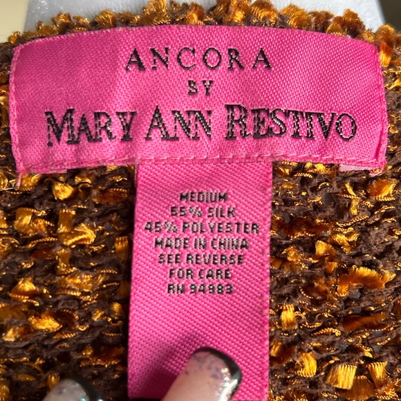 Ancora By Mary an Restivo Women's Brown and Gold Silk Long Sleeve Sweater SZE M - Picture 10 of 11